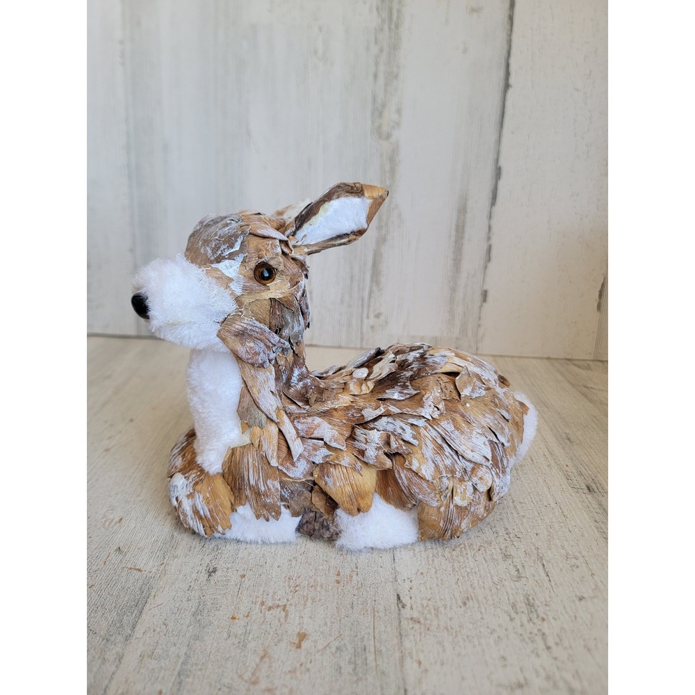 Rustic woodland deer pine cone Xmas glitter forest sitting fawn home decor